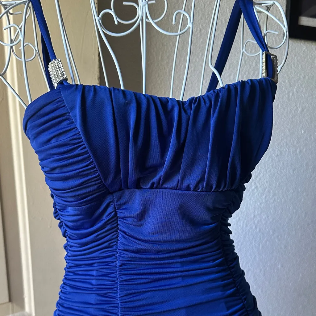 Chic Royal Blue Ruched Mini Dress - Image 6