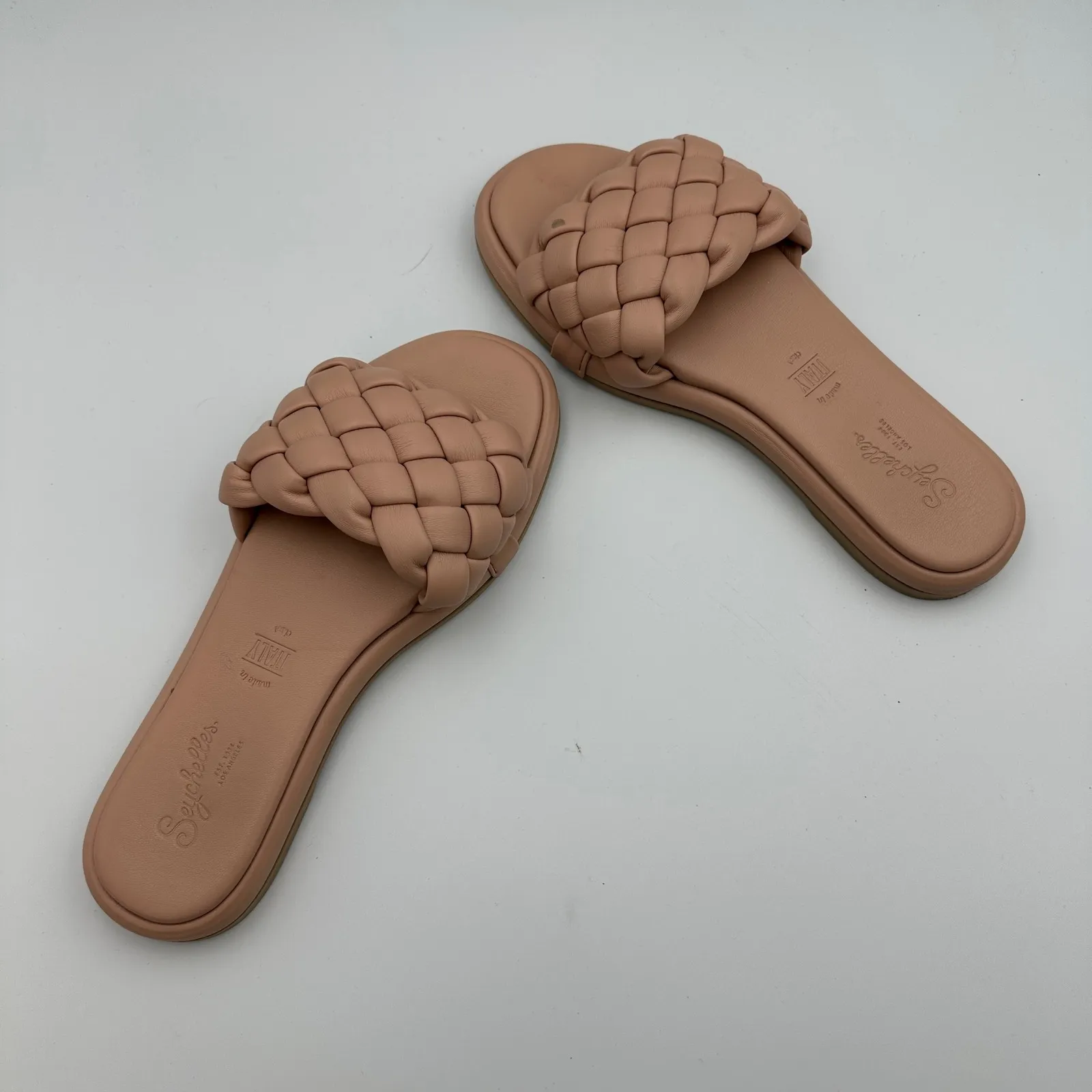 Seychelles Woven Slide Sandals Peach Leather Made in Italy Women's Size 7 - Image 9