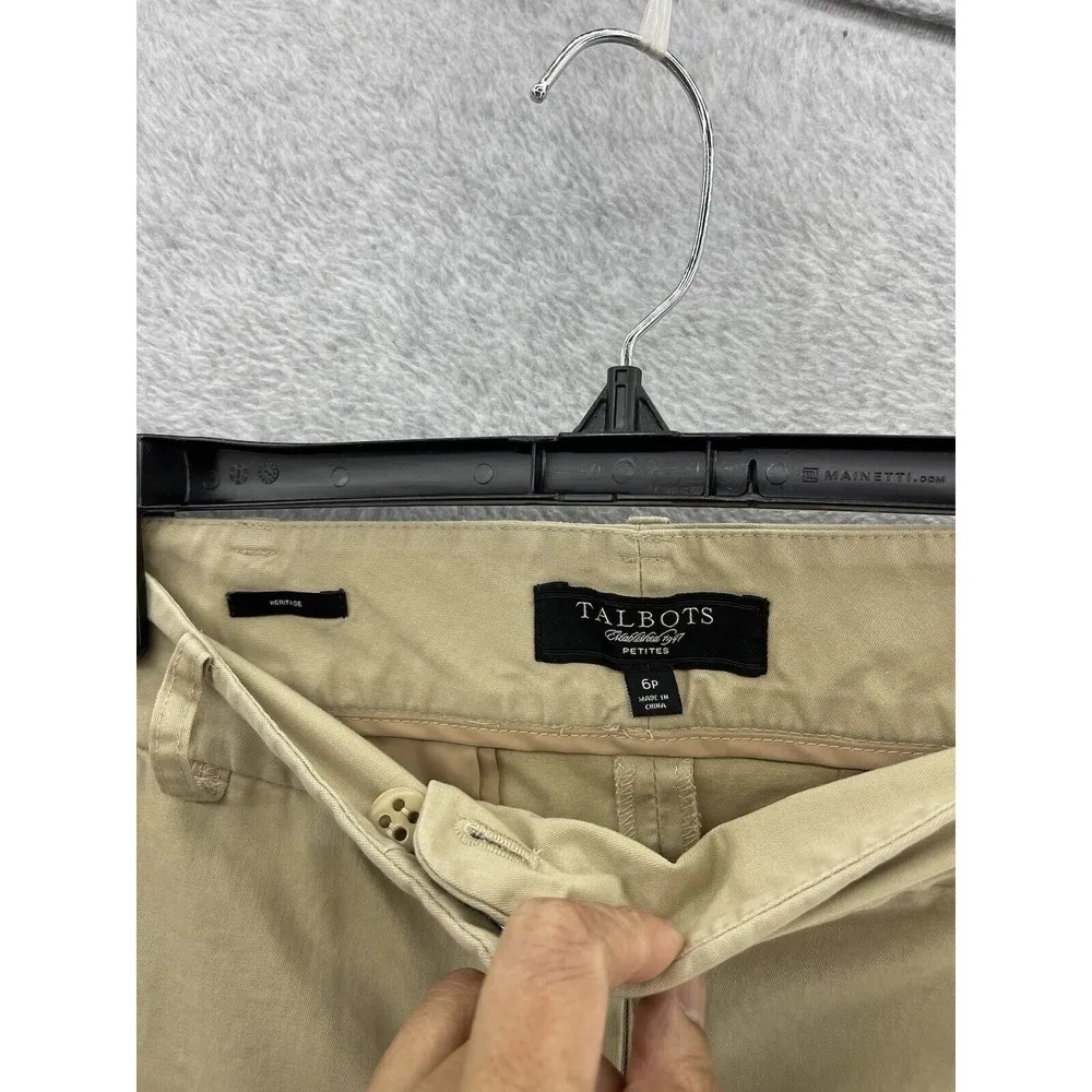 Talbots Women's Pants Solid Tan Brown Size 6P Petites Straight Leg Cotton Blend - Image 8