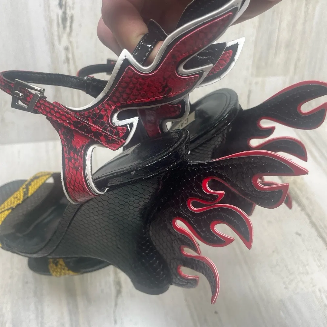 Cape Robbin Hells Flames Strappy Heels Wedges size 7 Black Red Edgy Punk Goth - Image 8