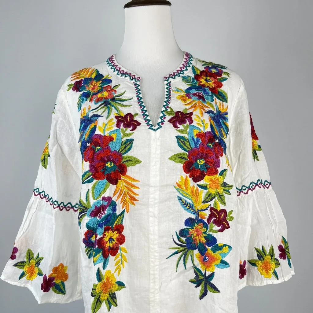 NWOT Johnny Was Embroidered 100% Ramie Nandi Flare Sleeve Tunic Dress Size S - Image 3