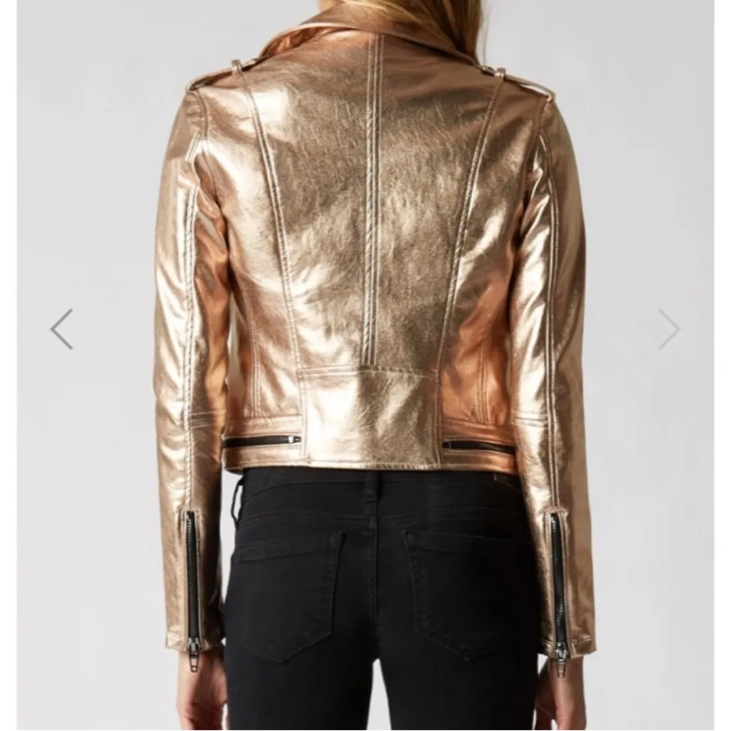 Blank NYC Faux Leather Moto Jacket Metallic Rose Gold Small Zippers Revolve - Image 2