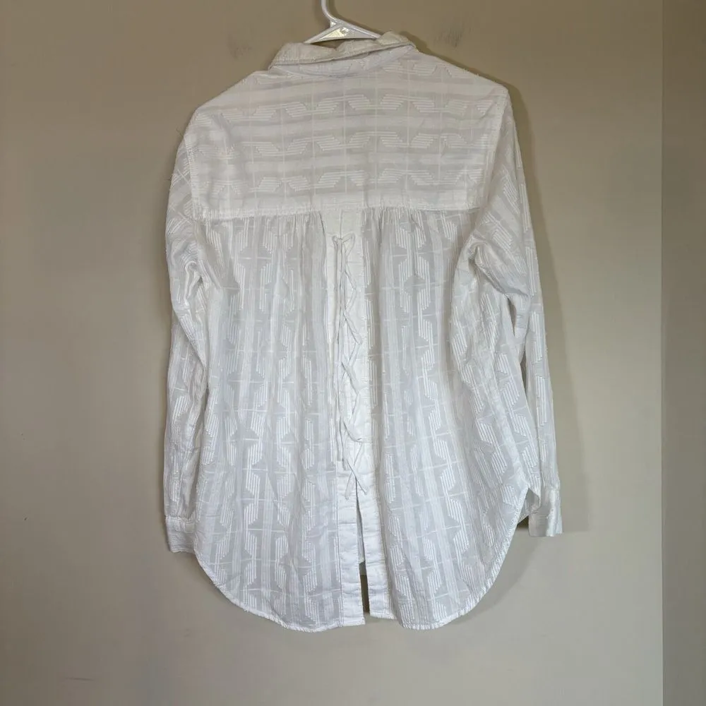 Anthropologie Pilcro Theresa Lace-Up Buttondown Top Small White‎ Textured Boho - Image 8