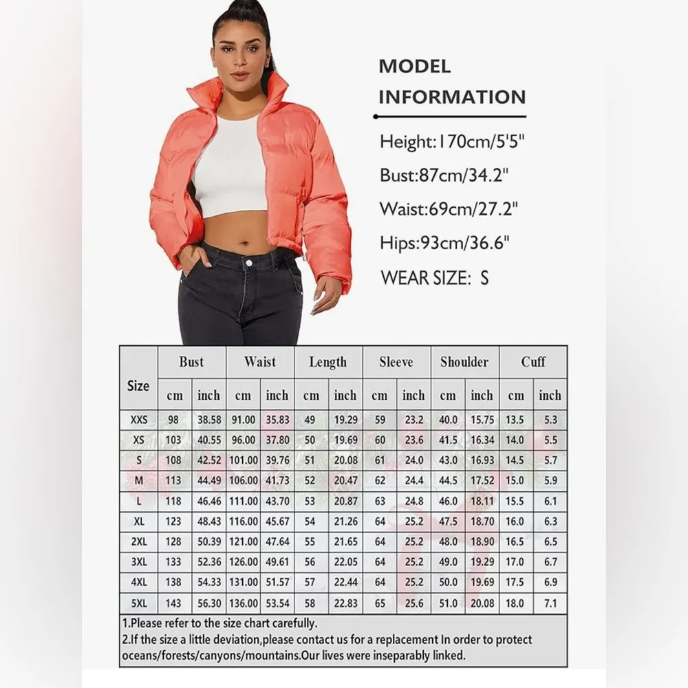NEW Crop Short Jacket Cropped Puffer Jacket Winter Coat 5X Pink - Image 4