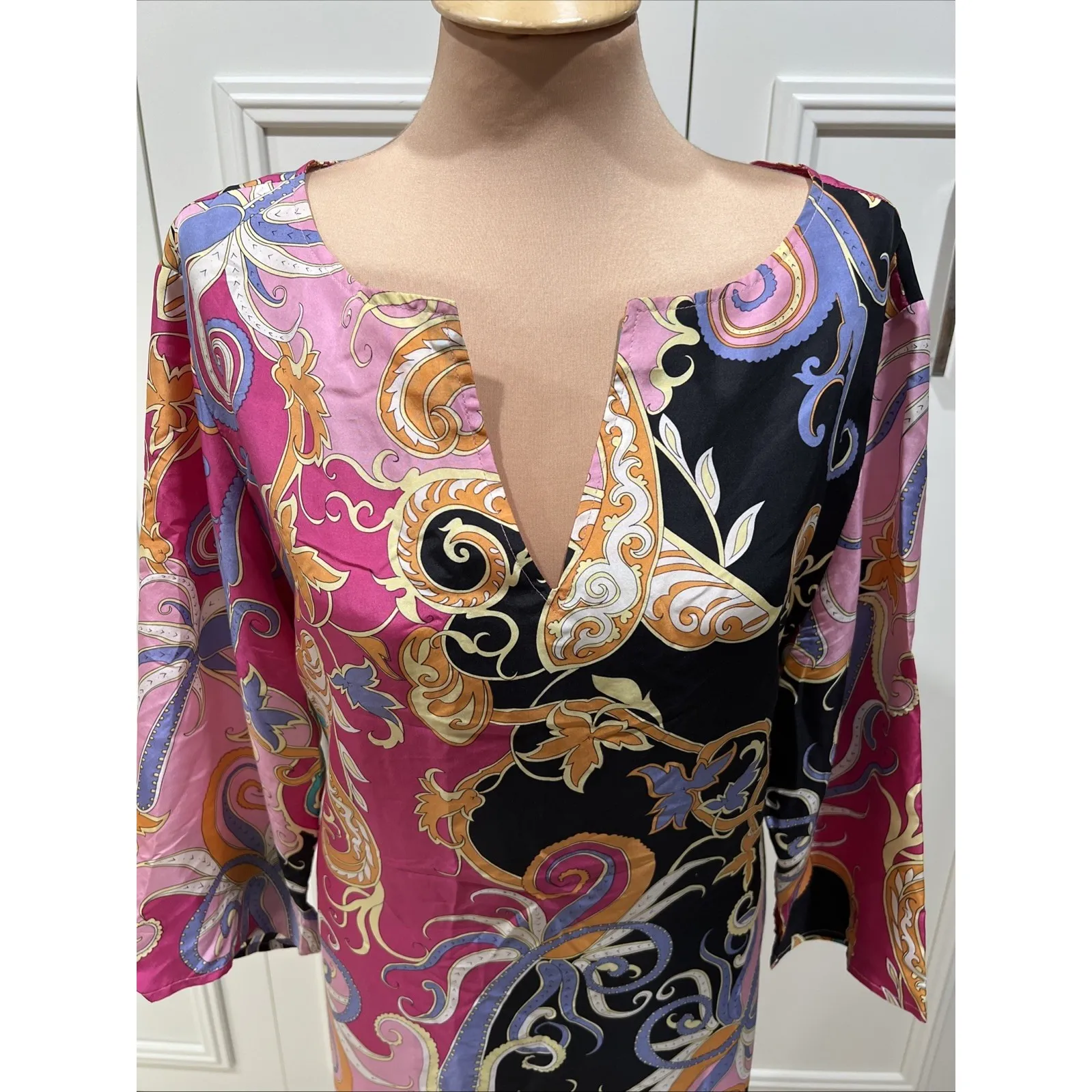 Coldwater Creek Paisley Silk Blouse Colorful Artsy Boho Resort Cruise Hippie - Image 2