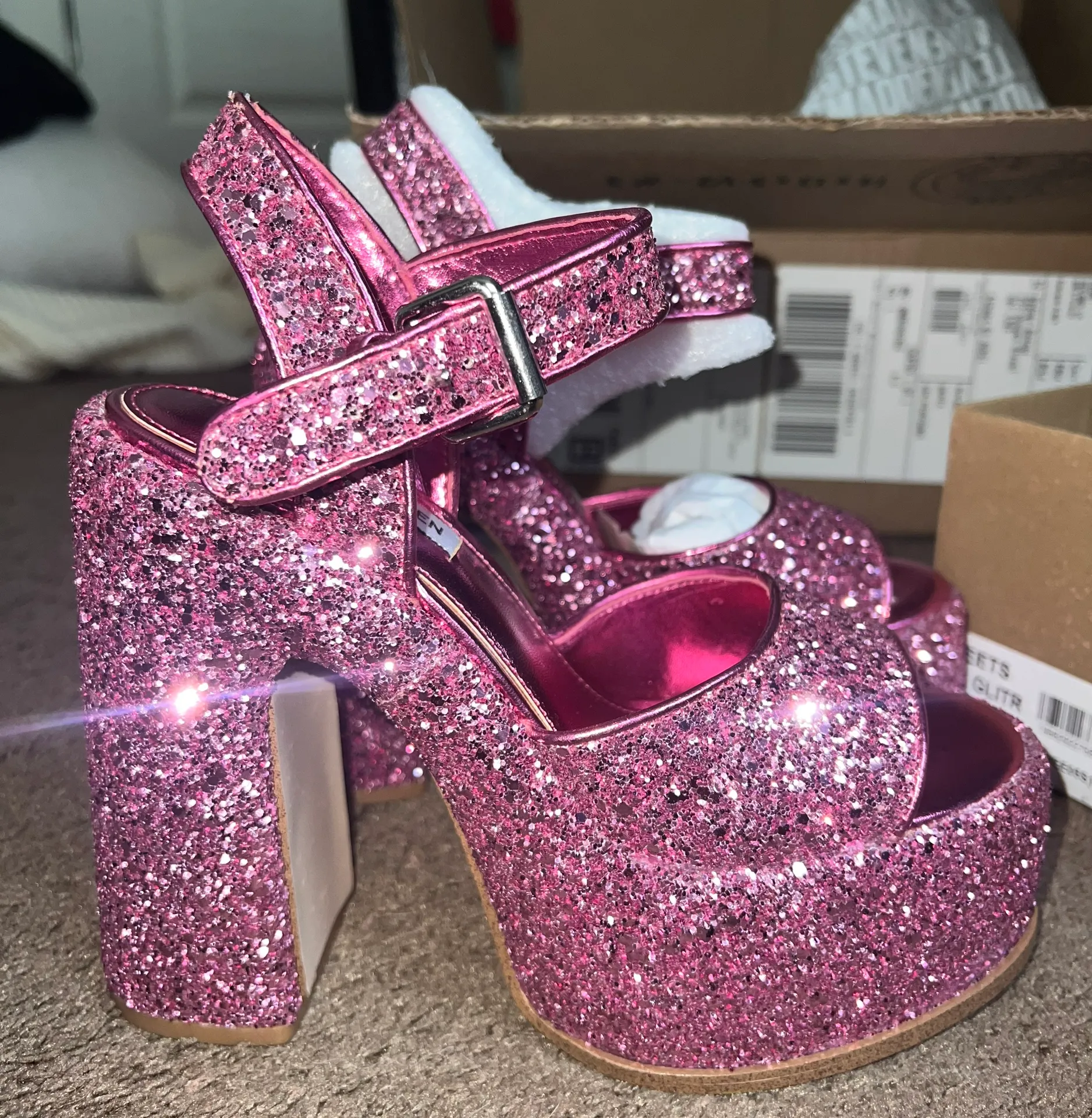 Steve Madden Sweets Pink Glitter Platform Heels - Image 3