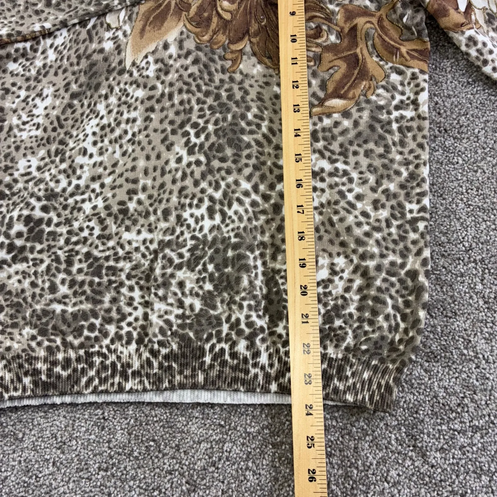 Alfred Dunner Womens Small Sweater Leopard Floral Tan Brown Beaded Animal Print - Image 2
