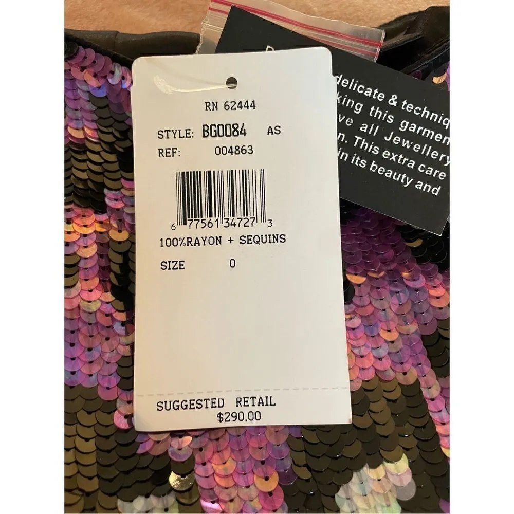 NWT Nicole Miller Collection Sequin Mini Skirt Pink Black Size 0 Retail $290 - Image 13