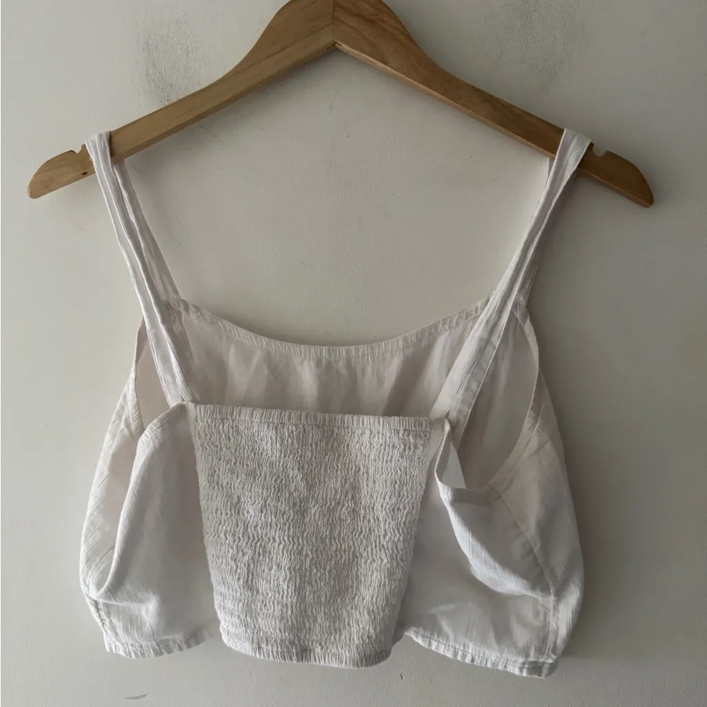 Aerie White Smocked Cotton Woven Corset Cropped Tank Top - Image 4