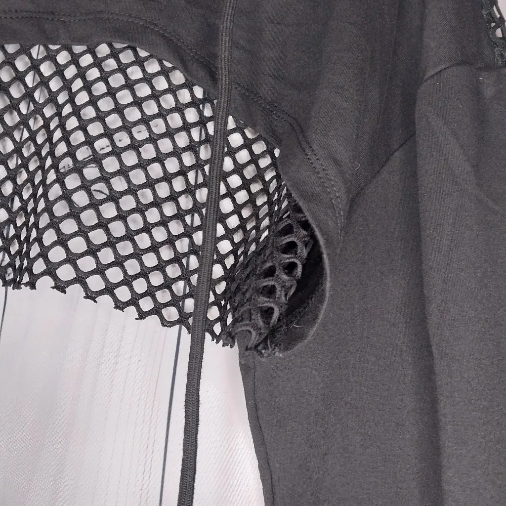 Fishnet Super Cropped Indie Sleeze Goth Hoodie Black Size M - Image 6