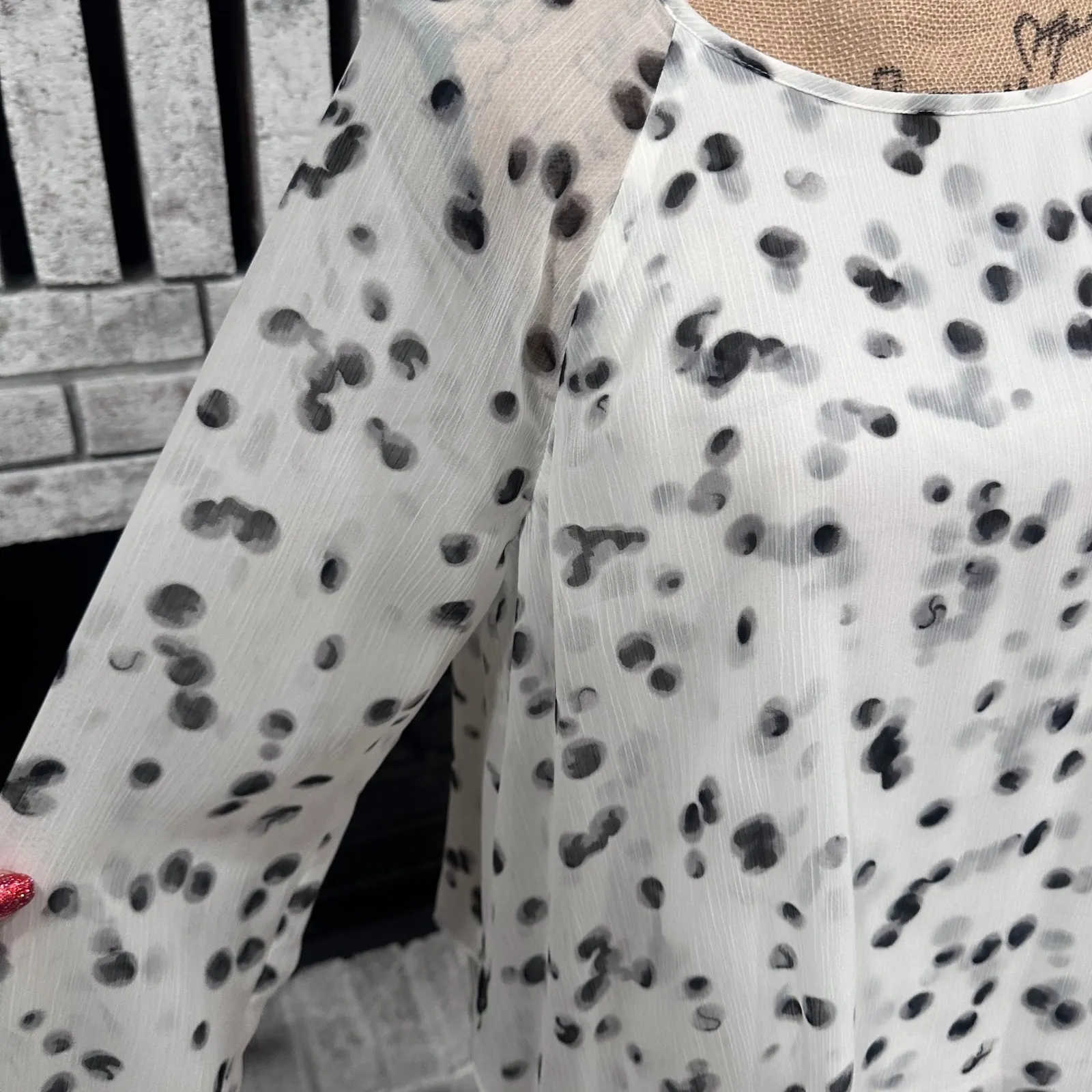 NWT APT 9 Women's L Sheer Overlay Polka Dot Blouse LS Layered Feminine Frilly White Size L - Image 3