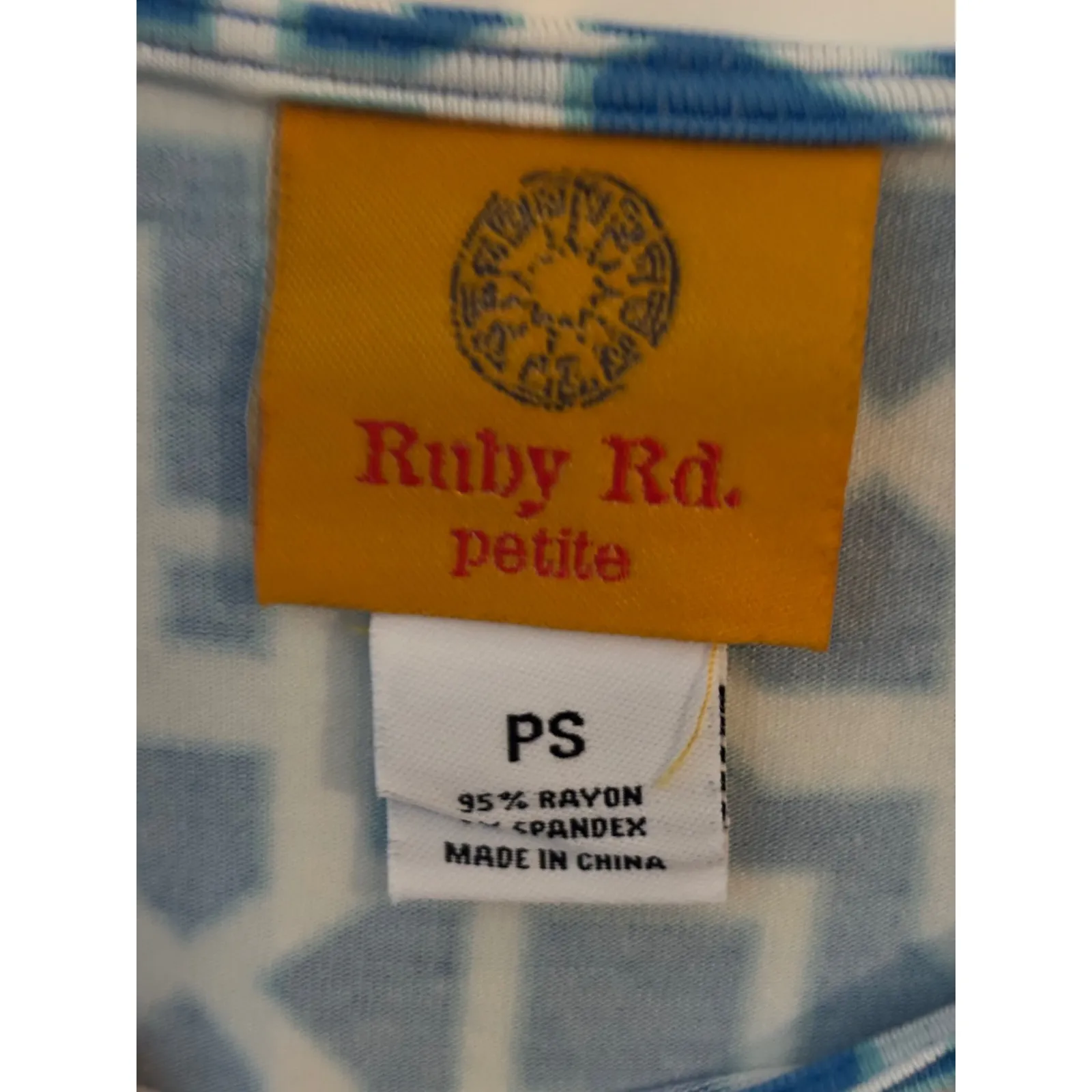 Ruby Rd Petite Geometric Print Bell Sleeve Tunic Top Blue White Orange Aqua PS Size undefined - Image 4