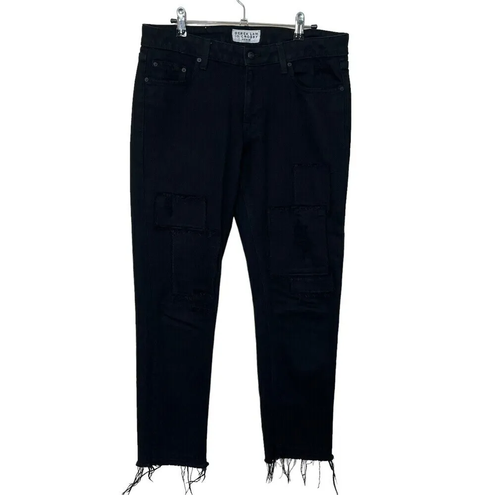 Derek Lam 10 Crosby Mila Girlfriend Jeans Women’s Size 28 Black Patchwork Raw He - Image 2