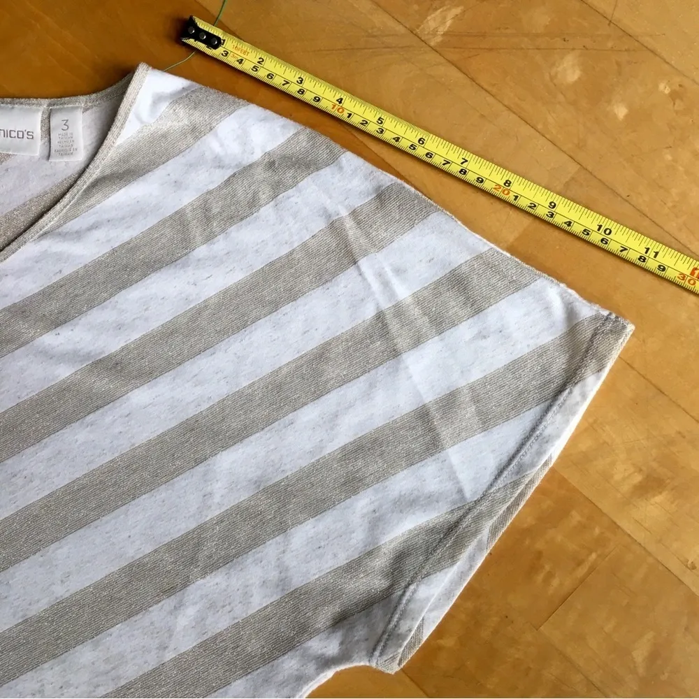 Chico’s Chevron Metallic Stripe V-Neck Tee, Gold, Cream, Size 3 (XL/16) - Image 12