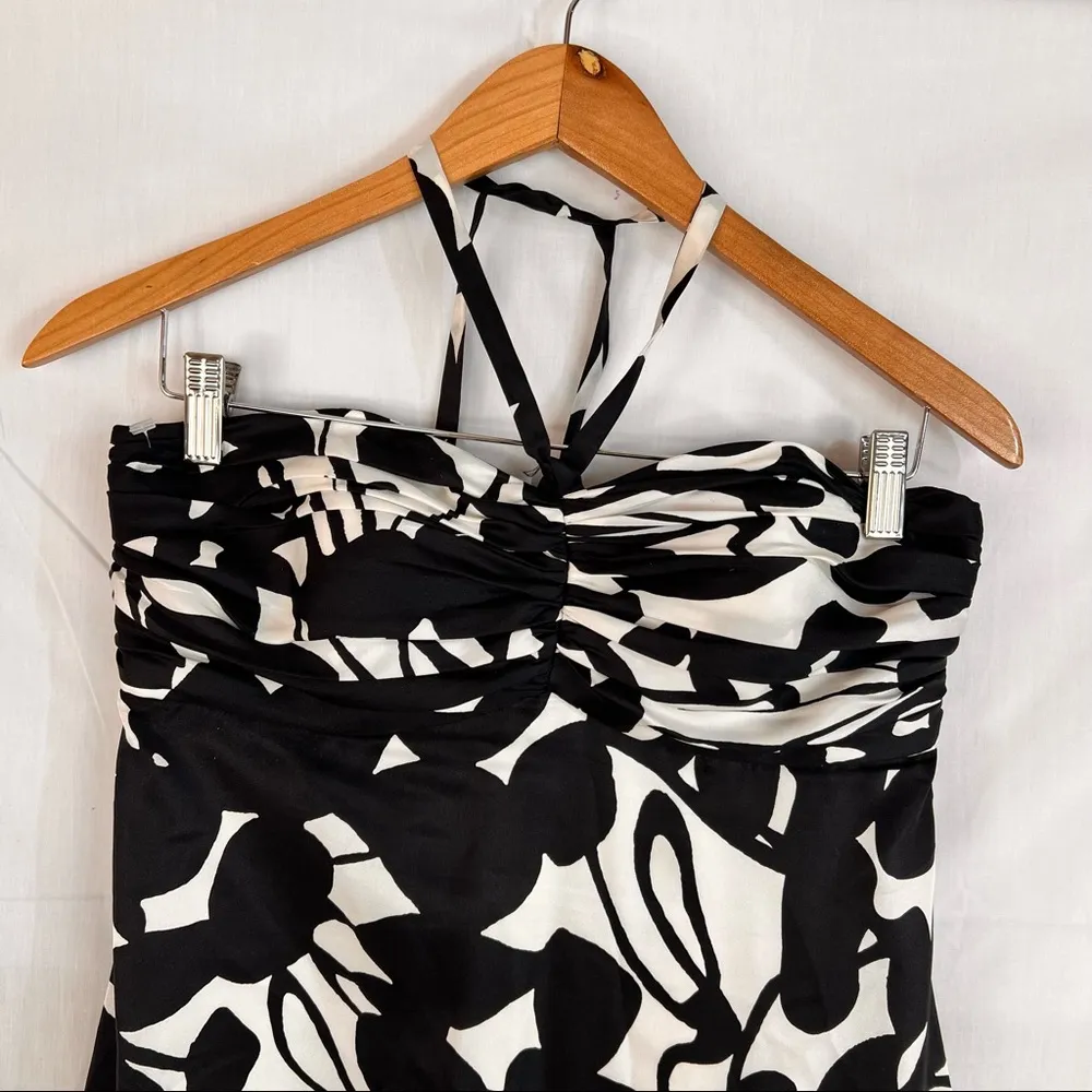 White House Black Market Maxi Dress Size 6 Silk Black White Floral Print Halter - Image 3