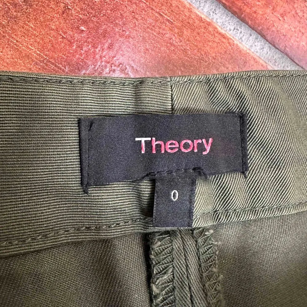 Theory Khaki High Waisted Namid TS Button Detail Pants Size 0 - Image 4