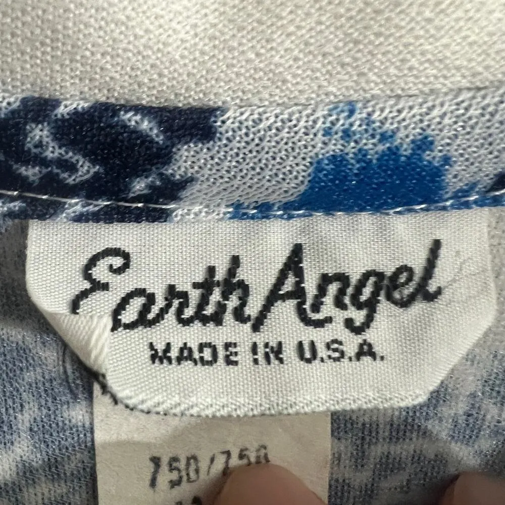 VINTAGE LARGE 90's Blue Abstract Day Dress Midi Peter Pan Collar Short Sleeve - Image 7