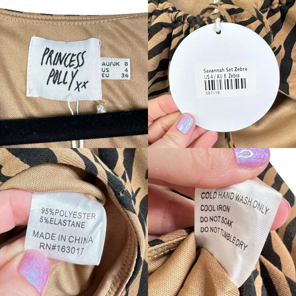 PRINCESS POLLY Savannah Set Zebra Size 8 New Top Pre-Owned Skirt NWT Animal US 4 - Image 6