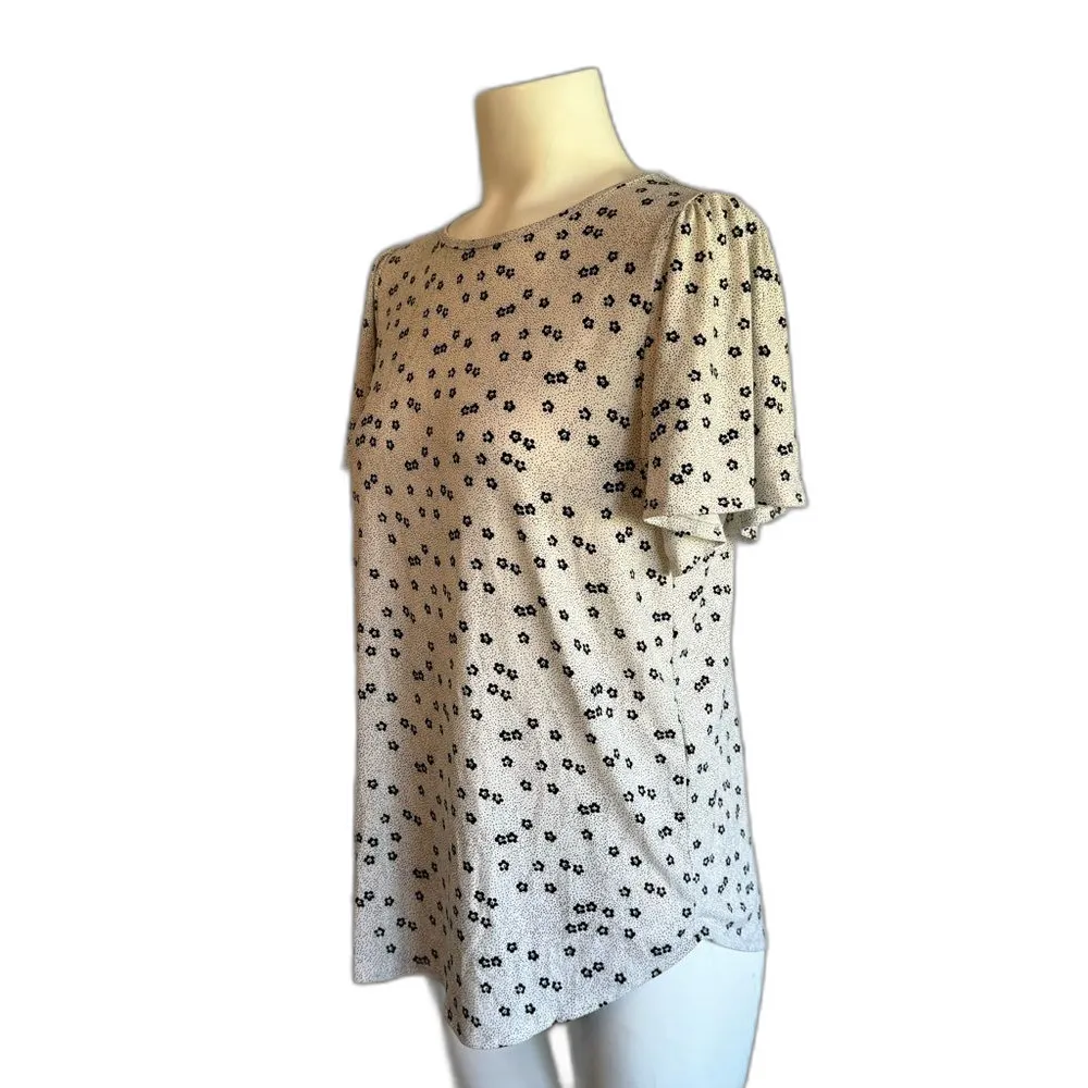 Banana Republic Cream Black Floral Blouse Top S Small - Image 4