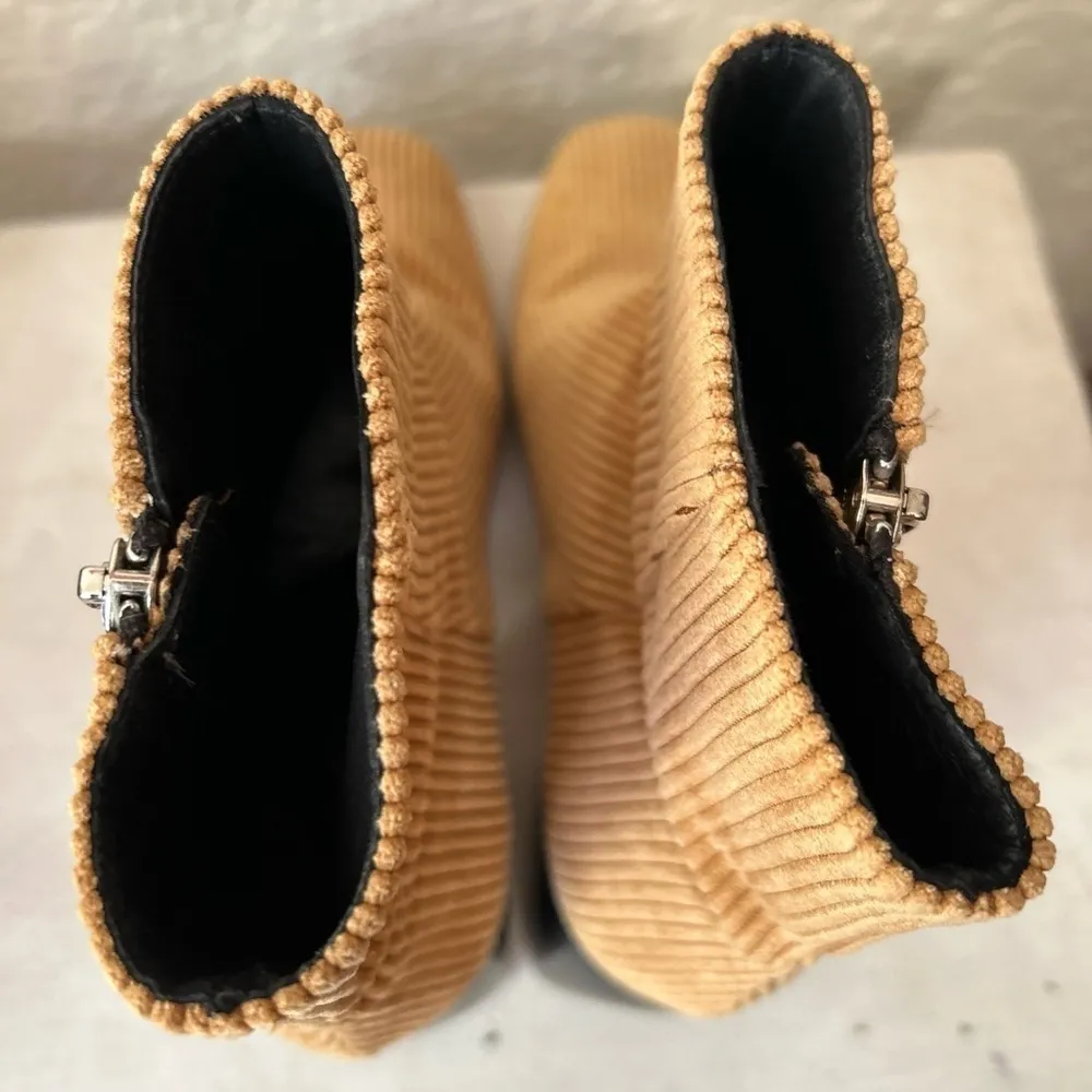 Free people women’s boots brown heels textile leather ankle zip up booties sz8.5 - Image 7