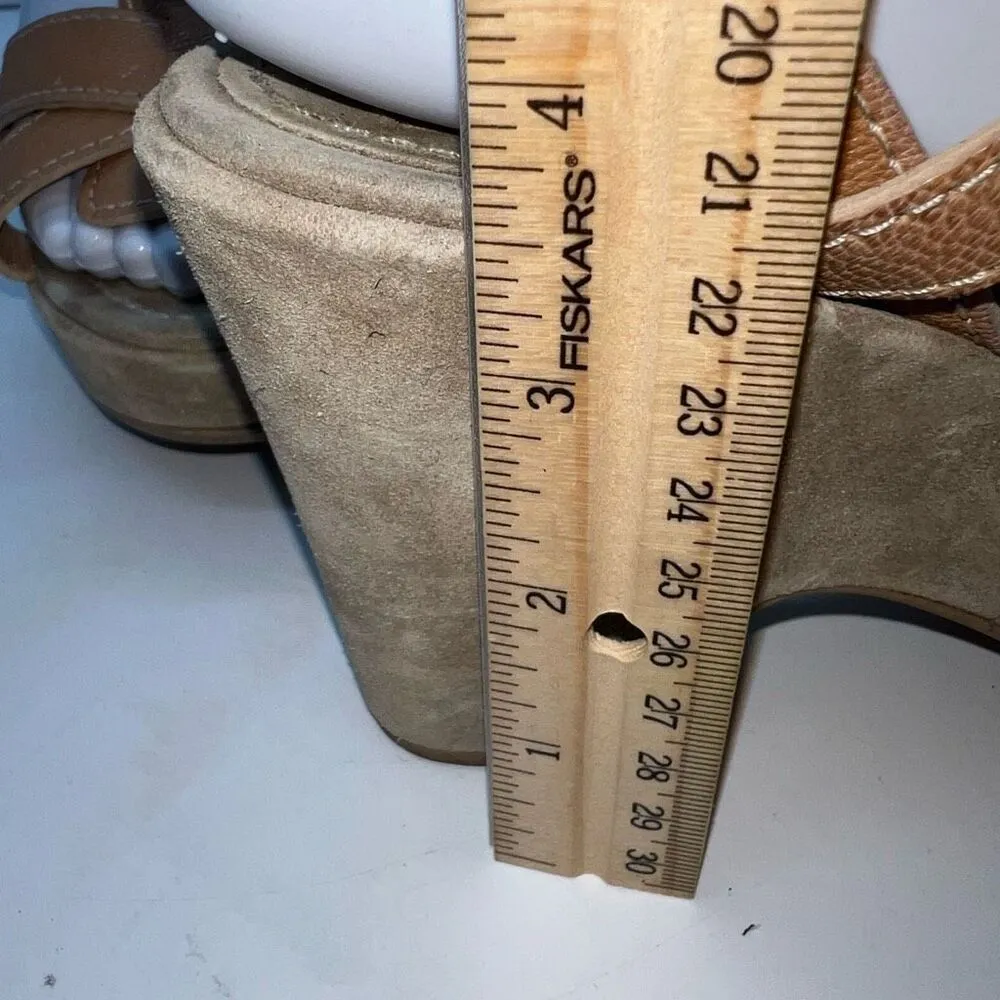 CAREL Paris Camel‎ Suede Platform Sandals EUR Size 37.5 US 7 Tan - Image 5