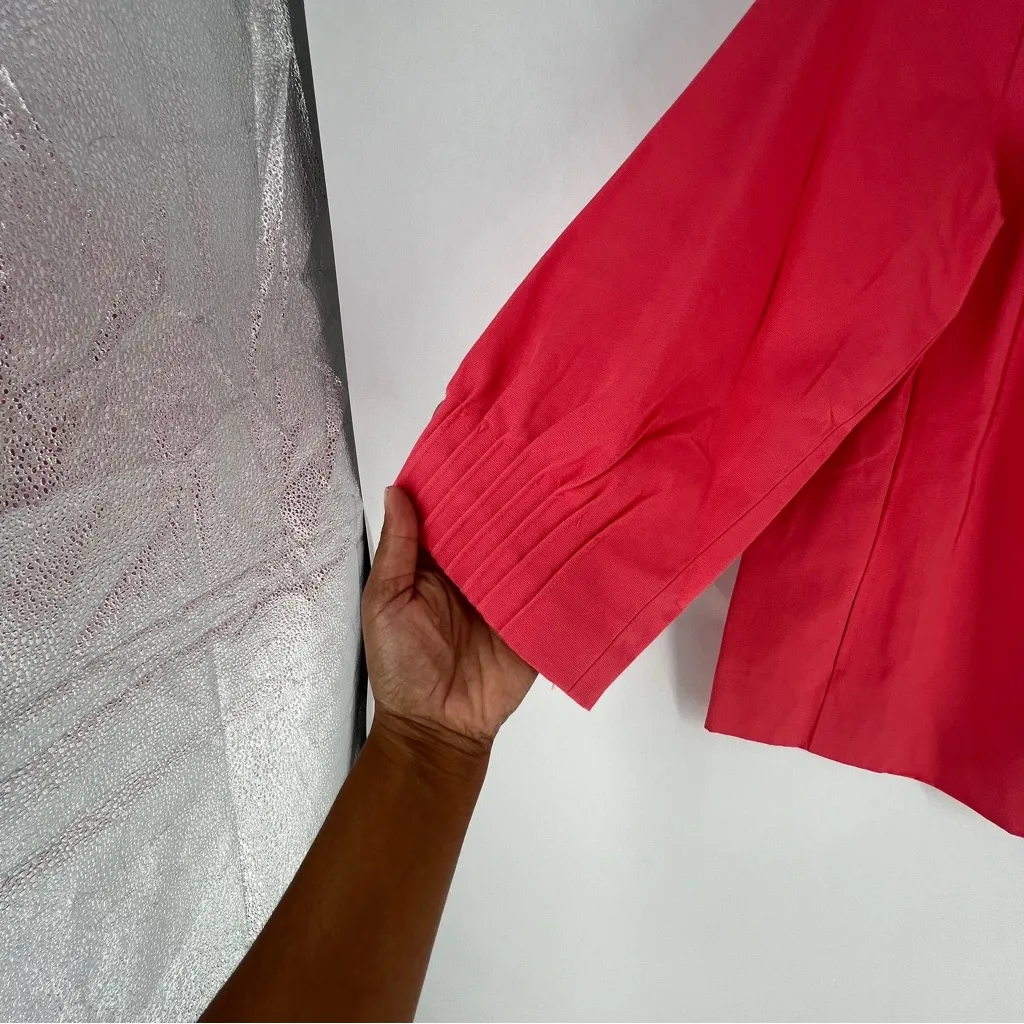 Du Jour Coral Pink Button Front Ruffle Trim Collarless Jacket 3/4 Sleeves NWOT M Size M - Image 4