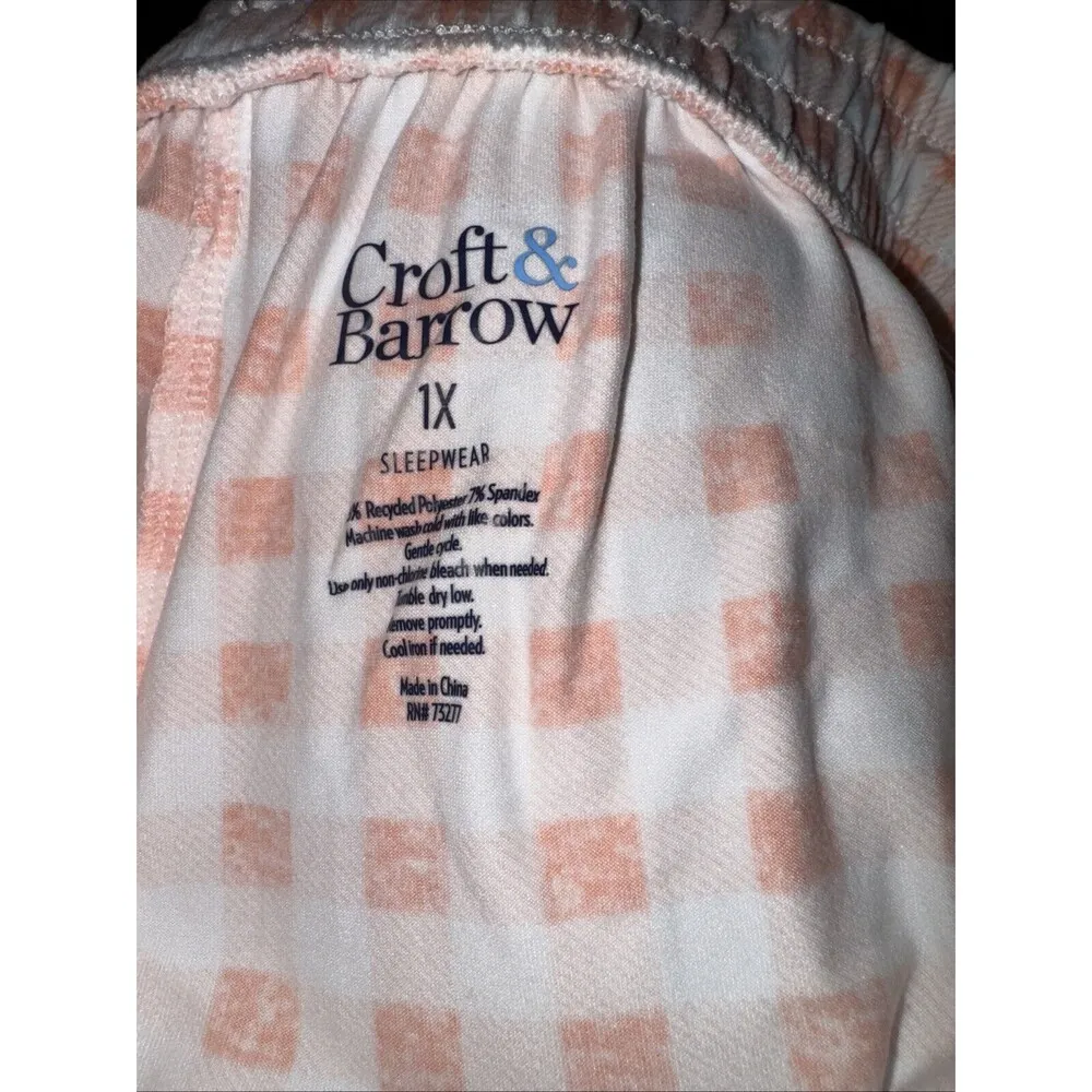 Croft & Barrow Women's Pajama Tank Top & Short Set Peach solid & Gingham 1X NWT - Image 5