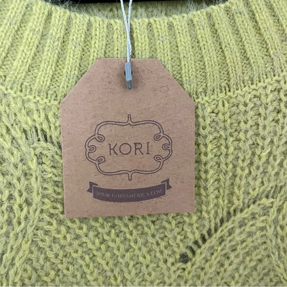 Kori American Plus Xl  green mustard yellow oversized cable knit sweater - Image 4