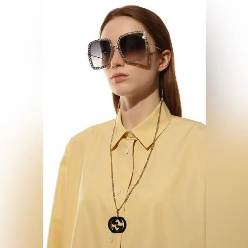 New Authentic Gucci Sunglasses Women's GG1033S 002 Gold Necklace Chain 57-21-215 - Image 7