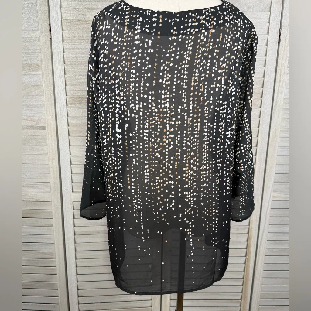 COLDWATER CREEK Sequined Chiffon Blouse with Dot Print Black/Multi-XL (16) - Image 2