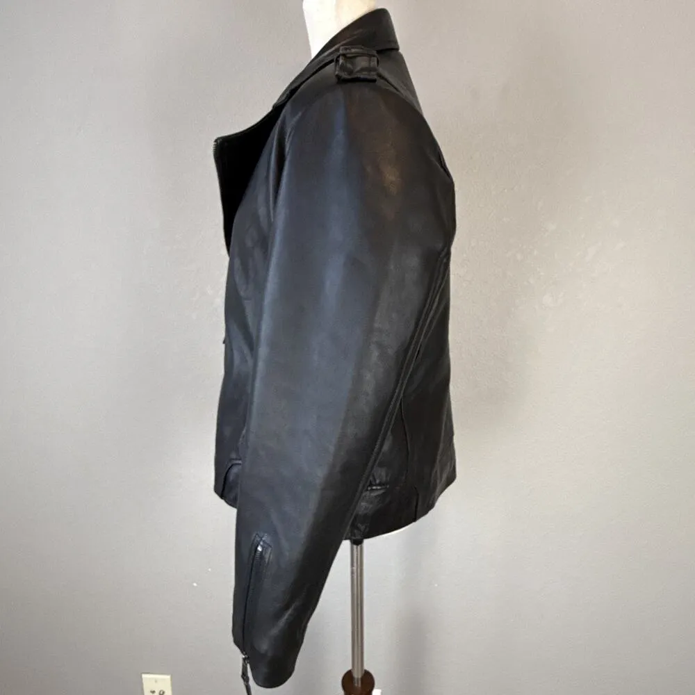 LeatherCult Womens Black Napa Leather Zip Moto Jacket Size XL EU 42 Insulated - Image 5