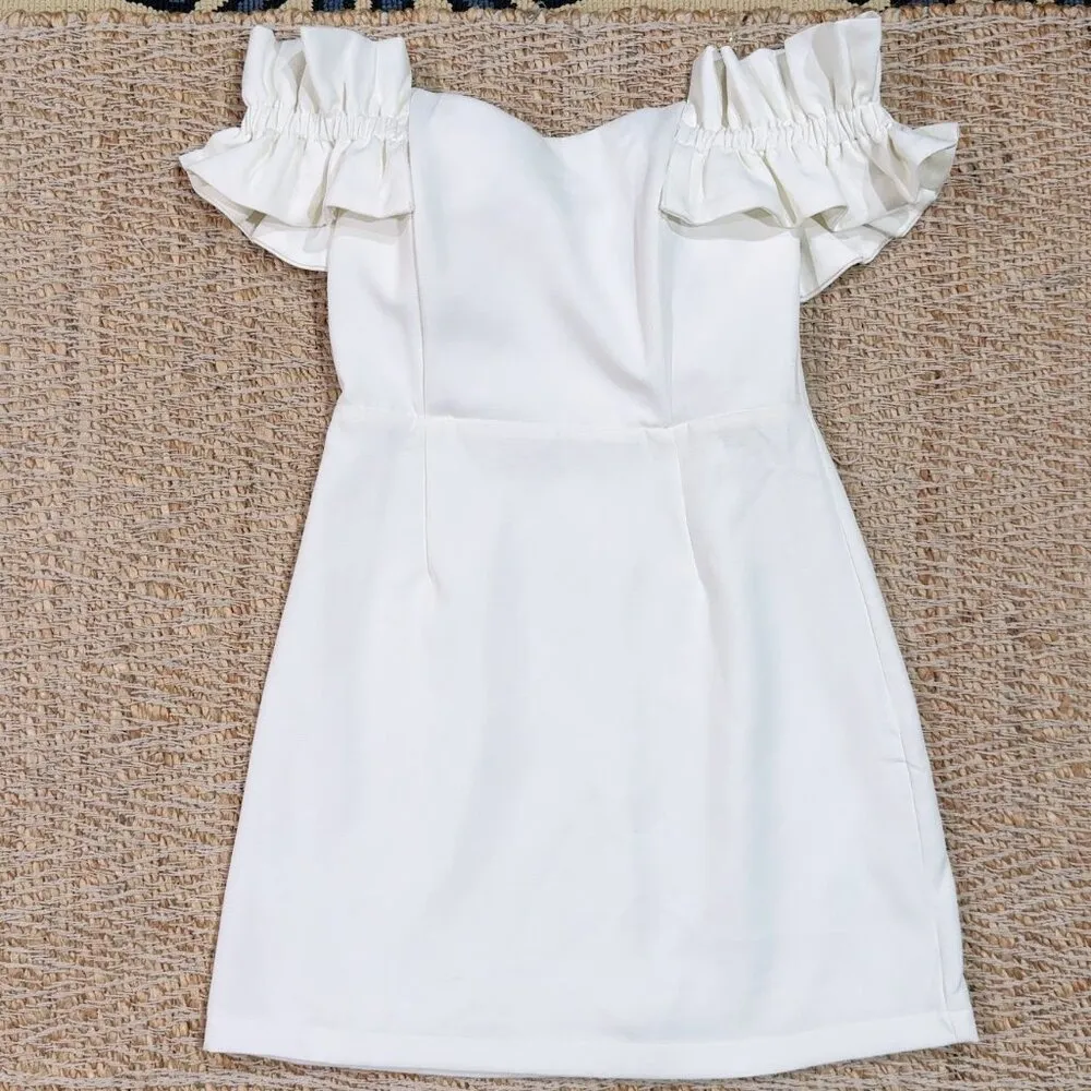 Women's Ivory/White Off The Shoulder Cocktail Mini Dress Size M - Image 5