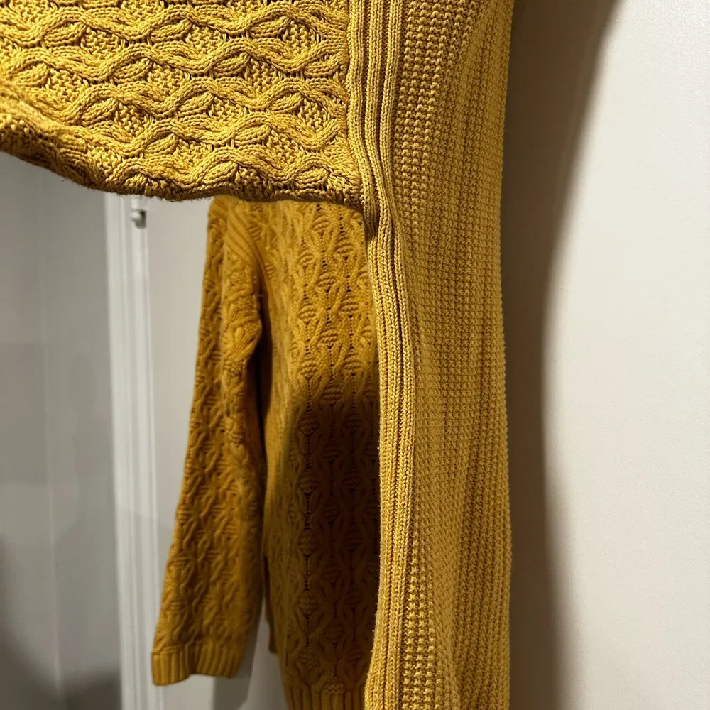 Jeanne Pierre Large Yellow Mixed Cable Knit Cowl Neck Sweater Pullover Sweater. - Image 10