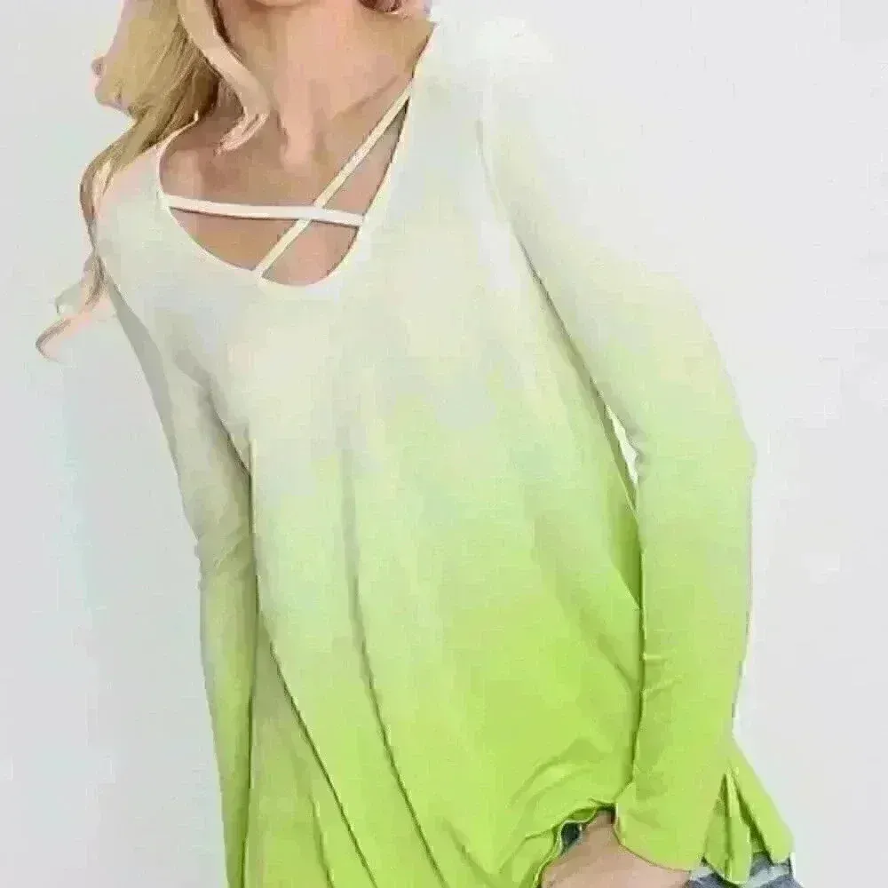 Lime Ombre‎ Crisscross Neck Top - Image 2