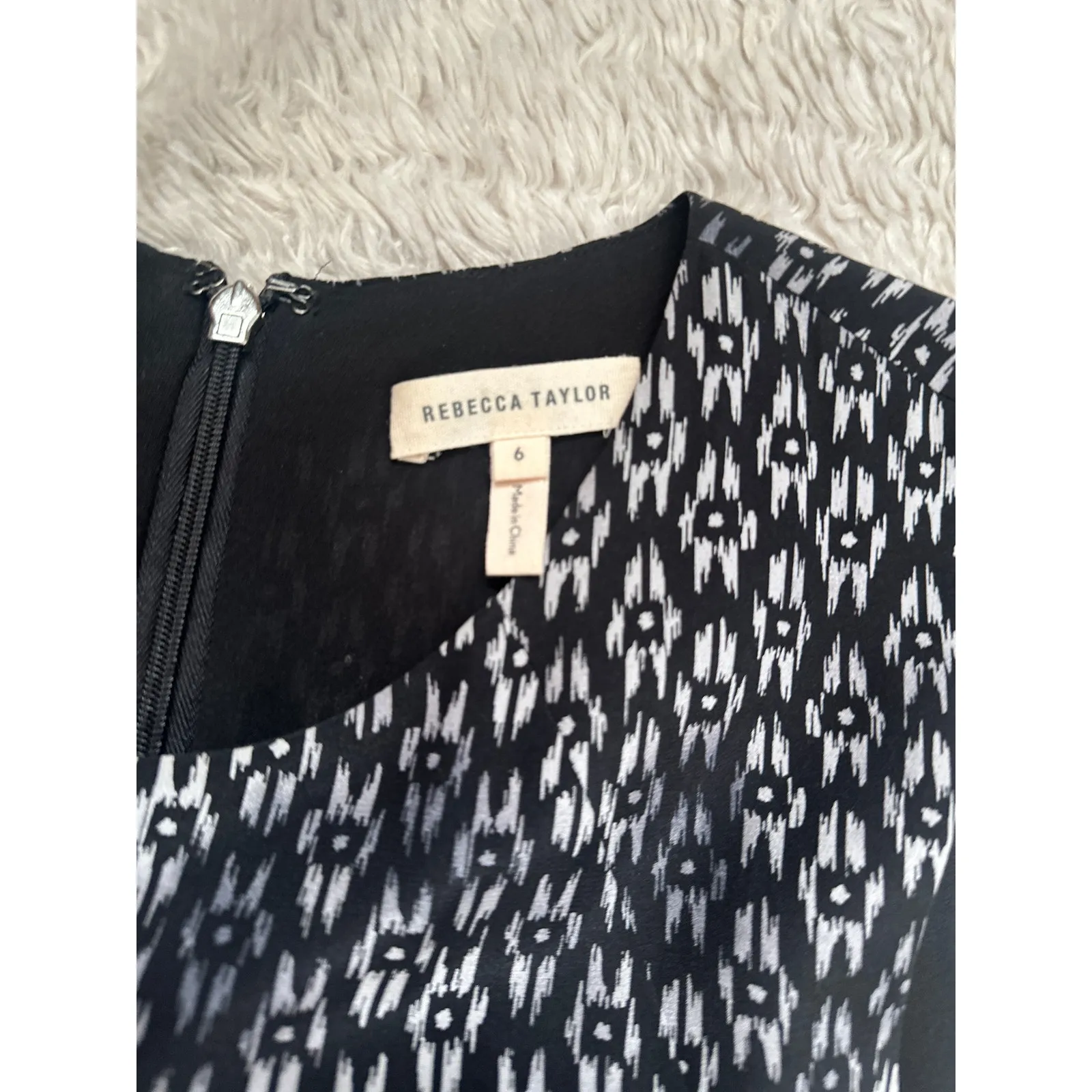 Rebecca Taylor Black 100% Silk Box Step Floral Fringe Shift Mini Dress Mod - Image 4