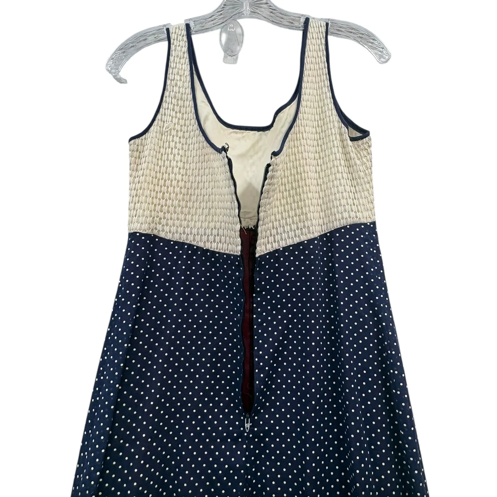 Vintage 70s Women's Navy Polka Dot Maxi Dress and Bolero Set Floral Embroidery M Blue Size M - Image 4