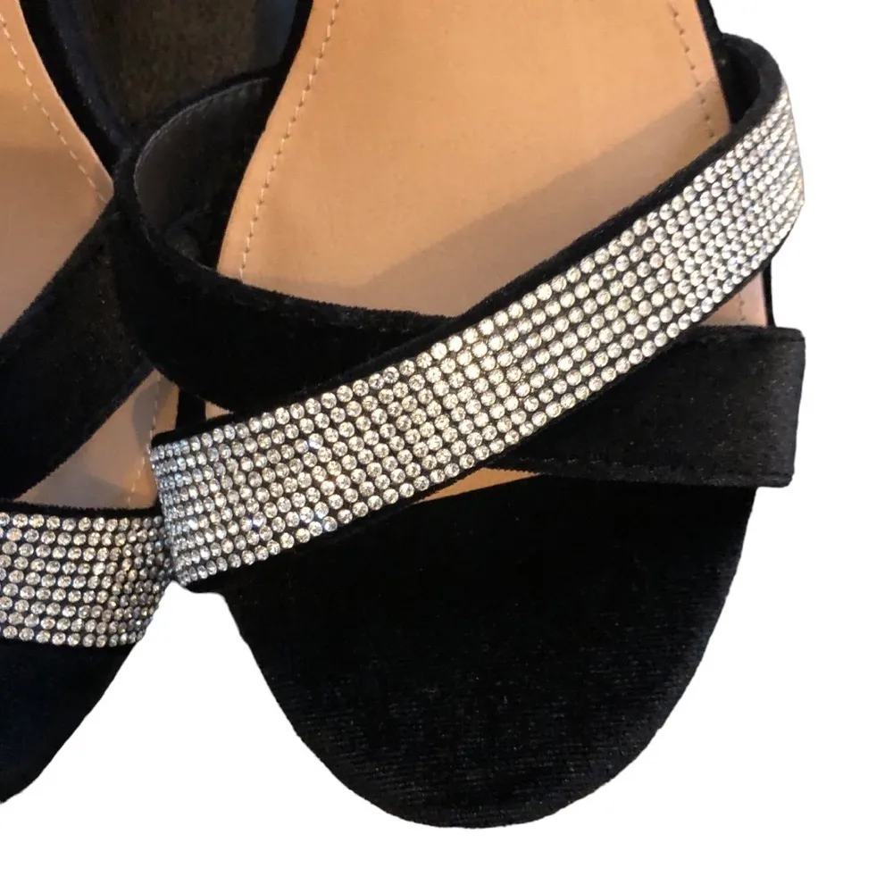 Torrid Rhinestone Demi Wedge Sandal Sz 9.5W Black Velvet Dressy Cocktail Party - Image 5