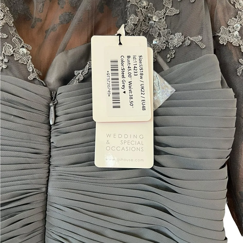 JJs House Gray Ruched Tiered V-Neck Mother of the Bride Gown - Image 7