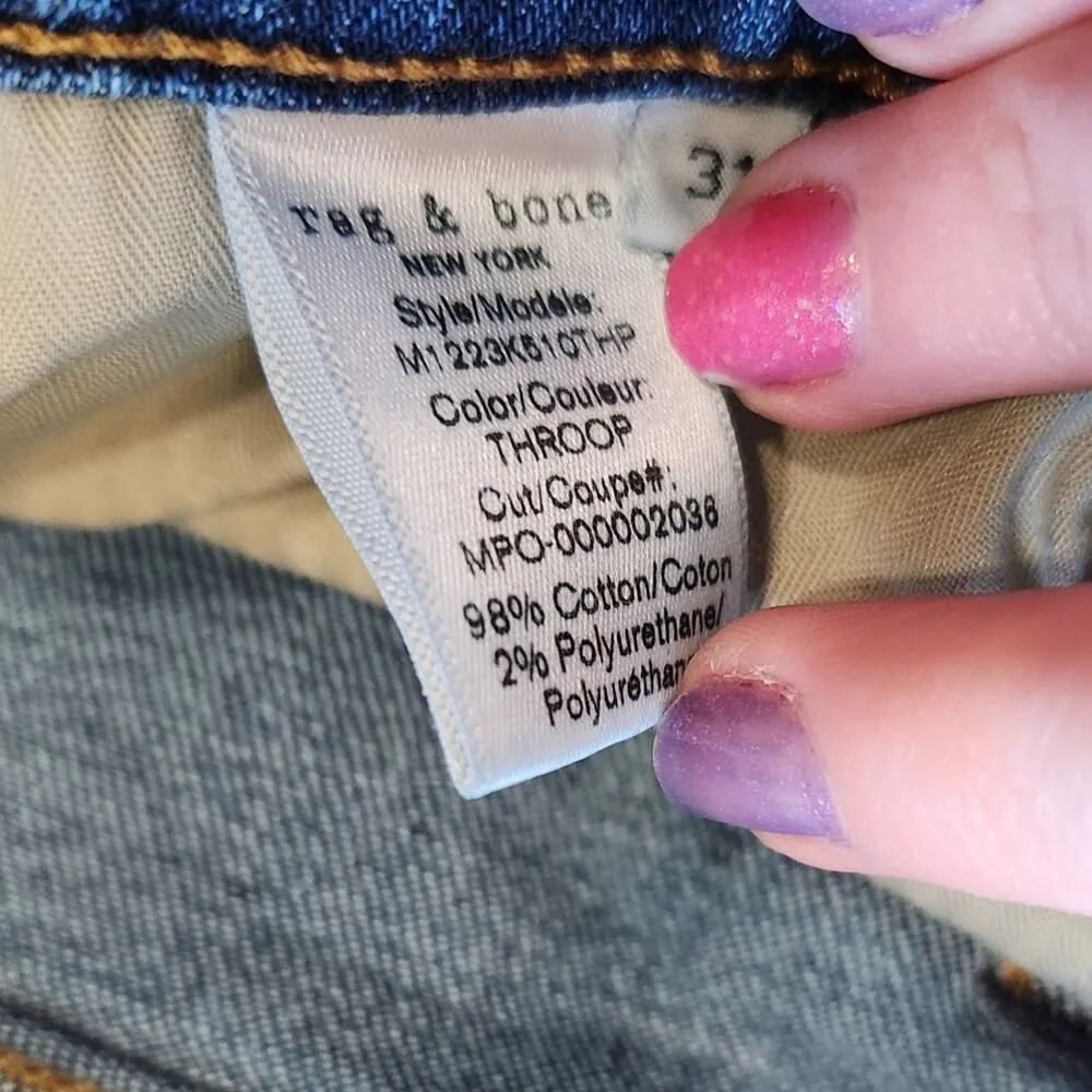 Rag & Bone Fit 2 Slim Fit Jean Authentic Stretch Denim Dark Wash Throop Size 31 - Image 7