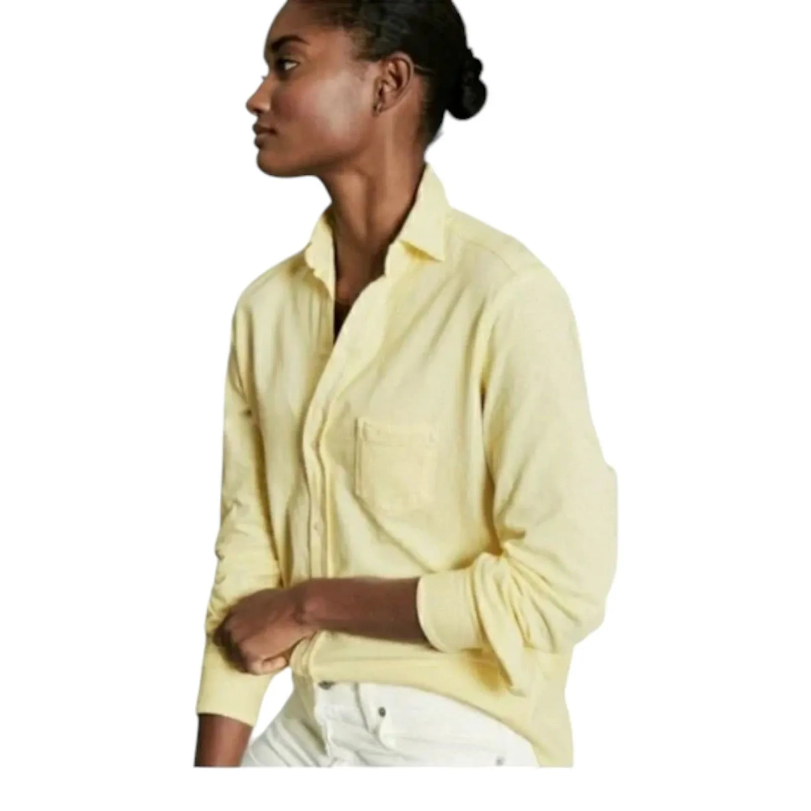 Frank & Eileen Eileen Relaxed Button Up Shirt Yellow Linen Women's Size Small - Image 3