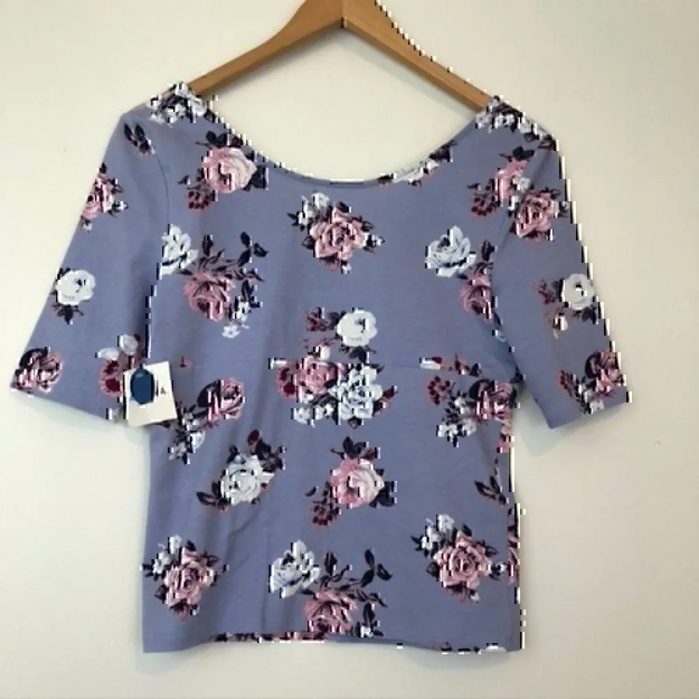 NEW ARIZONA JEAN CO Purple Pink White Floral Short Sleeve Y2K Cotton Top JUNIORS - Image 6