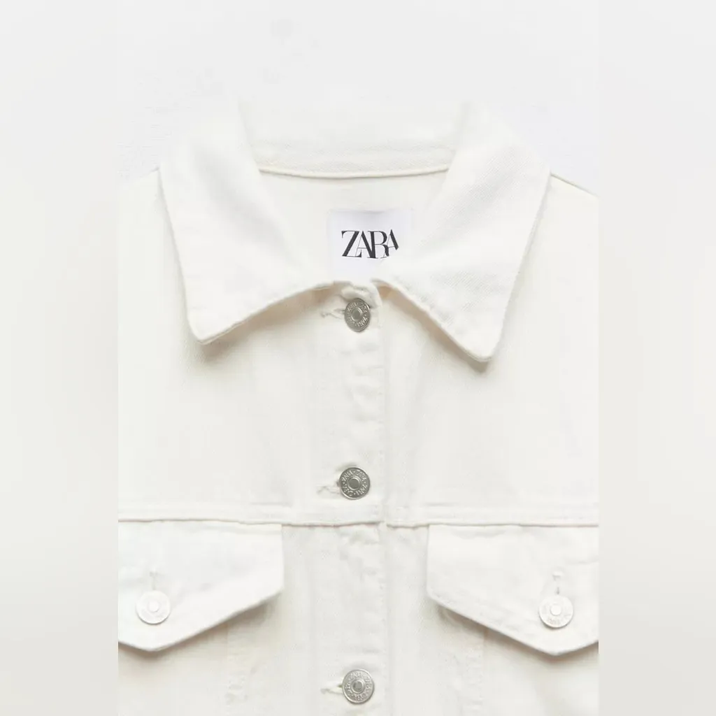 NWT ZARA TRF WIDE-LEG DENIM JUMPSUIT OYSTER WHITE - Image 6