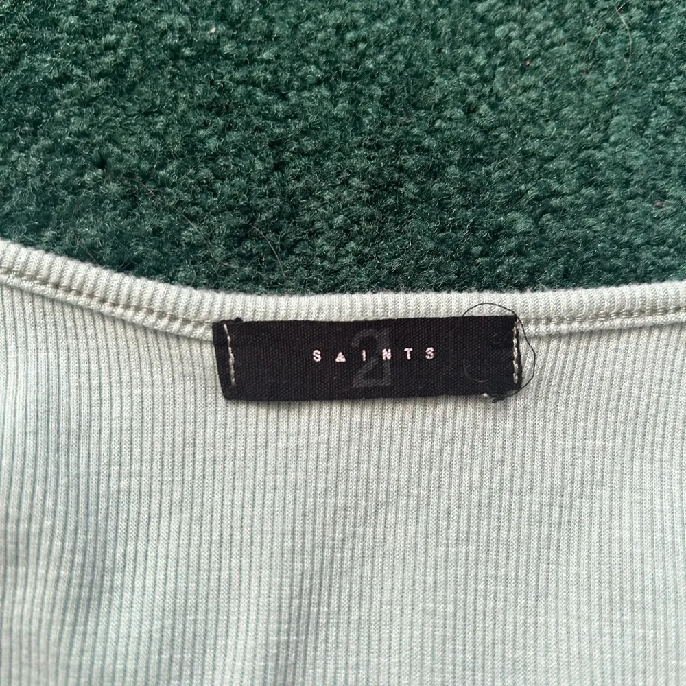 Teal Cropped Ruffle Sleeve Top Blue - Image 3