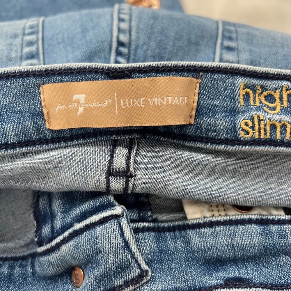 7 For All Mankind Luxe Vintage High Waist Slim Kick Sequined Jeans, Blue Size 31 - Image 8