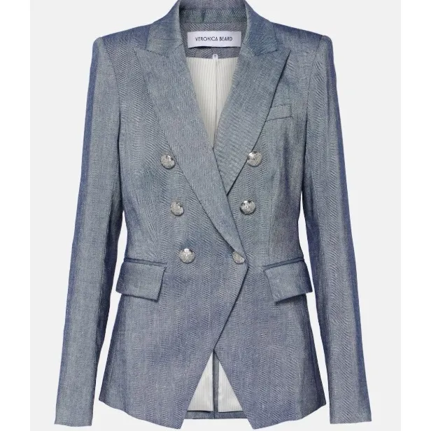 VERONICA BEARD Double Breasted Blue Linen Blend Blazer Size 10 - Image 7
