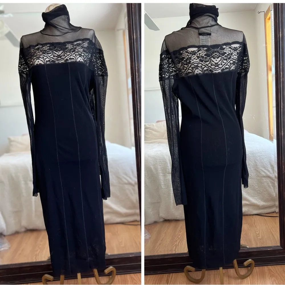Fuzzi Black Lace Mesh Turtleneck Dress Size XS - Image 3