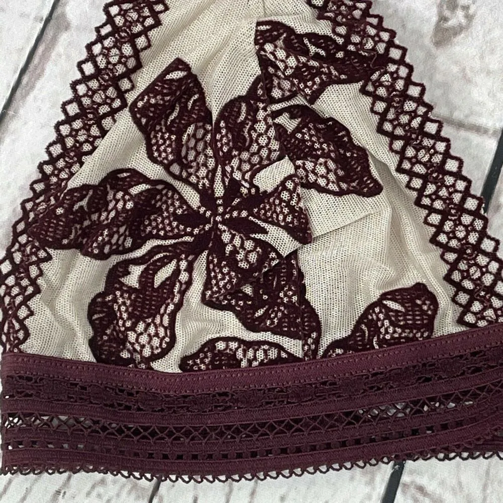 Free People Intimately Alia Bralette Bra X-Small Bordeaux Floral Lace Lingerie - Image 3