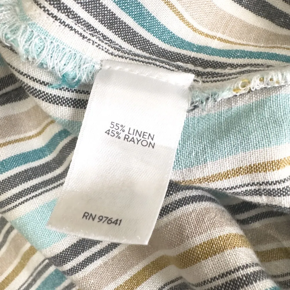 J. Jill Linen Blend Aqua Beige Striped Straight Leg High Rise Comfy Casual Pants Blue Size M - Image 6