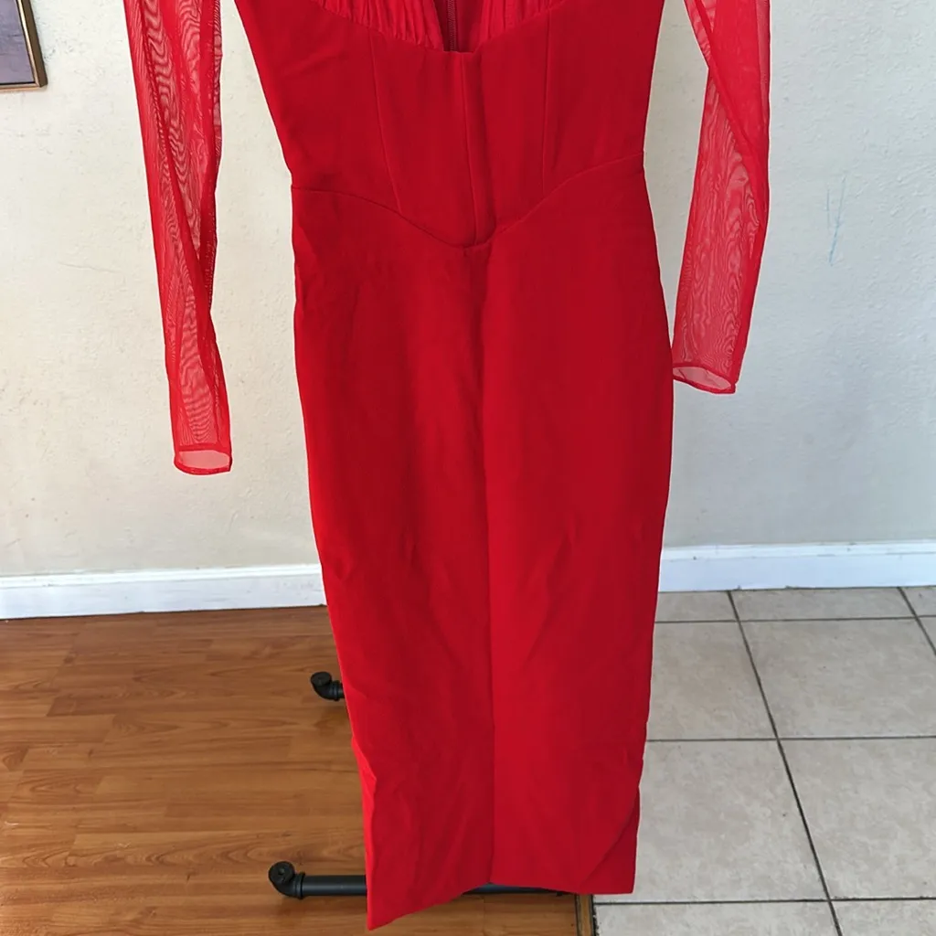 House of CB 'Yasmin' Scarlet Plunge Midi‎ Dress NWOT size L - Image 10