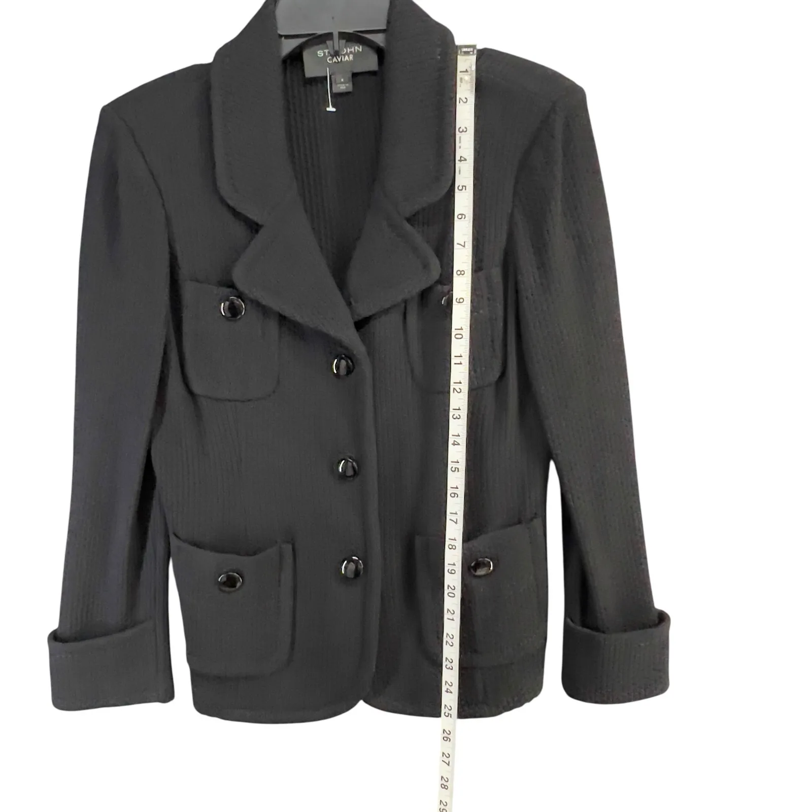 St John Caviar Santana Knit Blazer Jacket Women 6 Black Button Pockets Old Money - Image 10